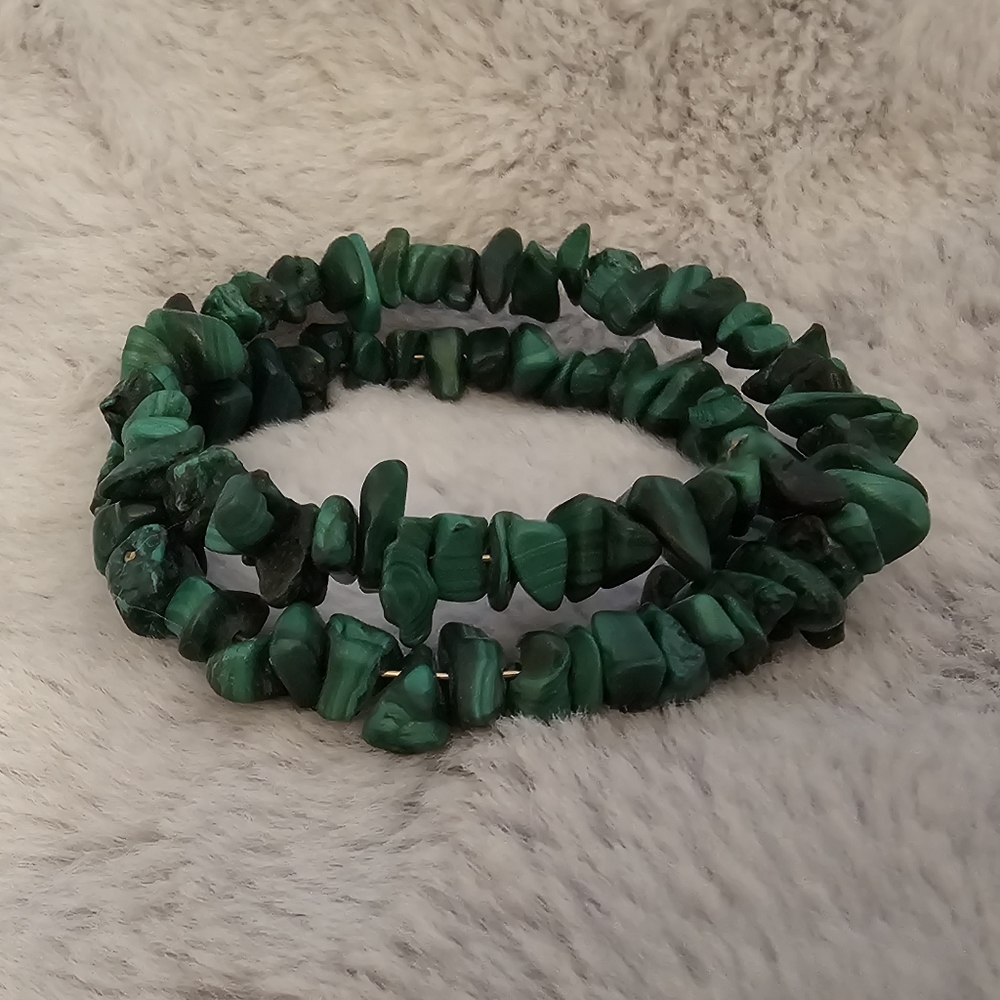 Malachite Gemstone Memory Wire Bracelet - image 1